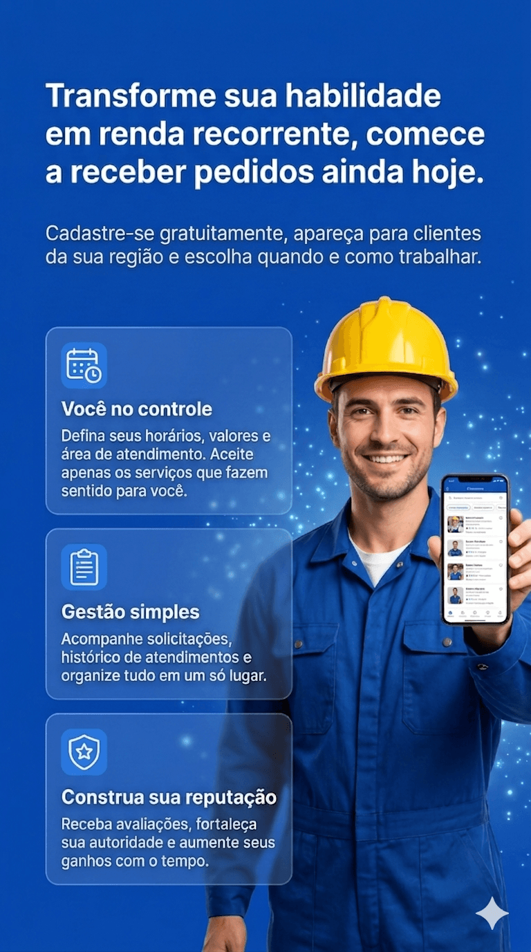 Transforme sua habilidade em renda recorrente, comece a receber pedidos ainda hoje.
